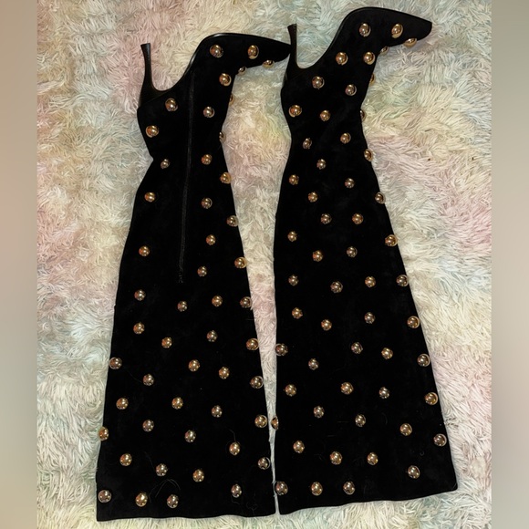 New Jeffrey Campbell Slouchy Over The Knee Studded Black Suede Boots - Picture 6 of 15